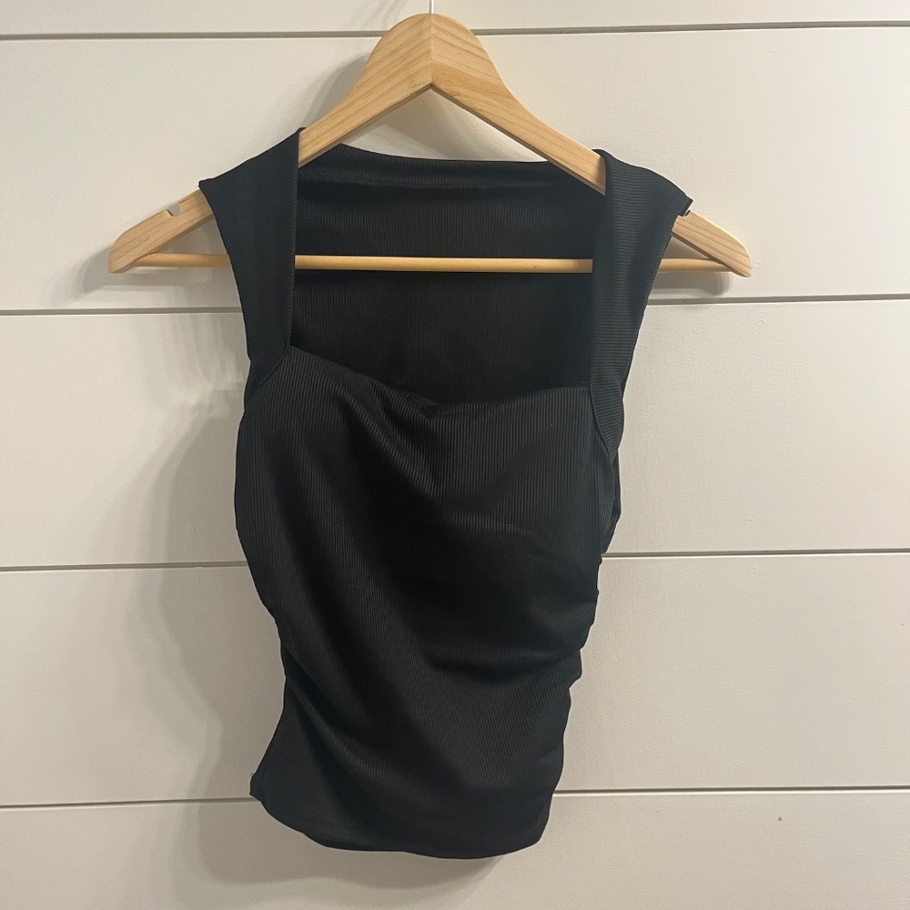 SHEIN Set Of Two Tops With Built In Pads Red Black Cinched Ruched Waist Size XS